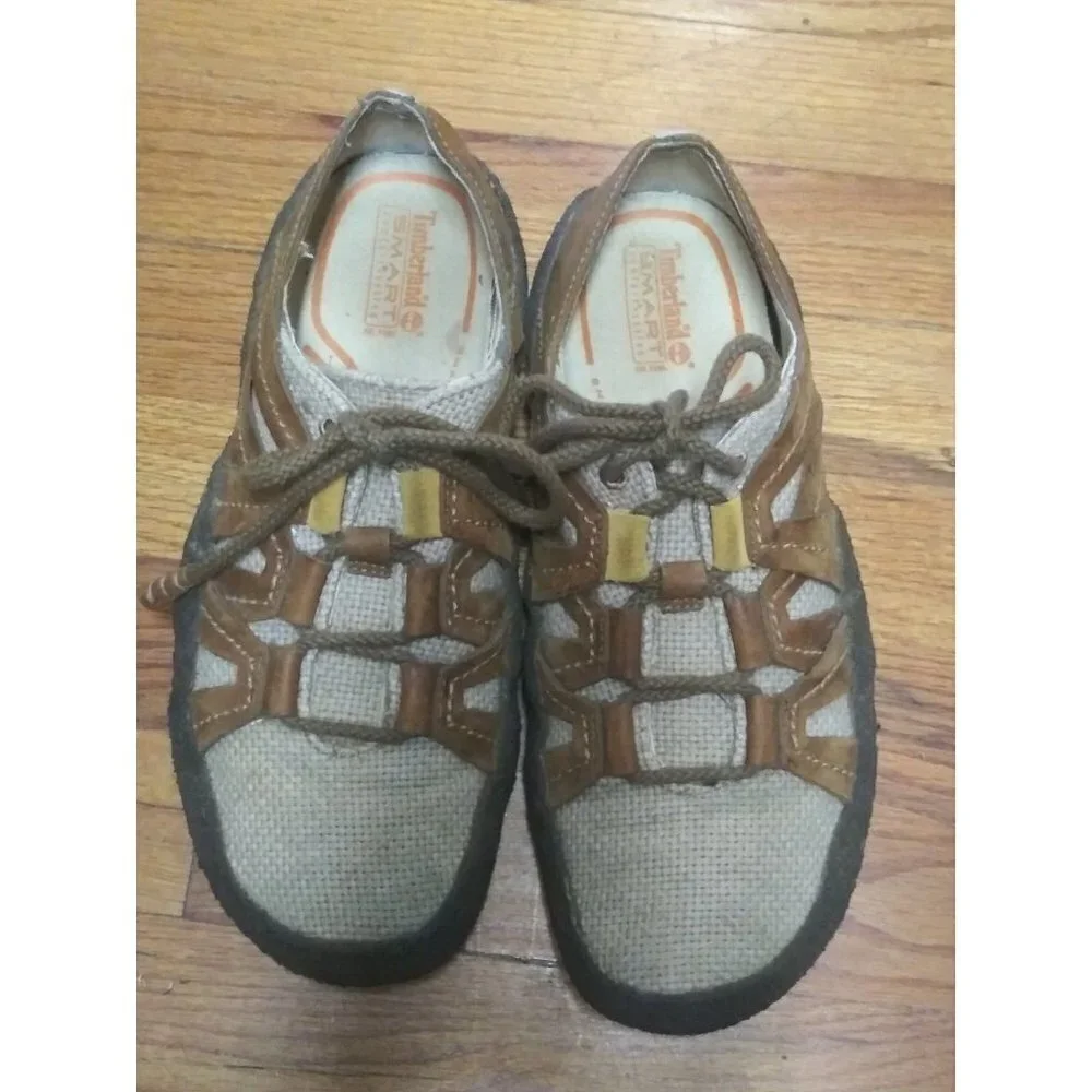 Timberland Smartwool Sneakers Mens 8M Brown leather + Hemp Lace Up Casual Shoes